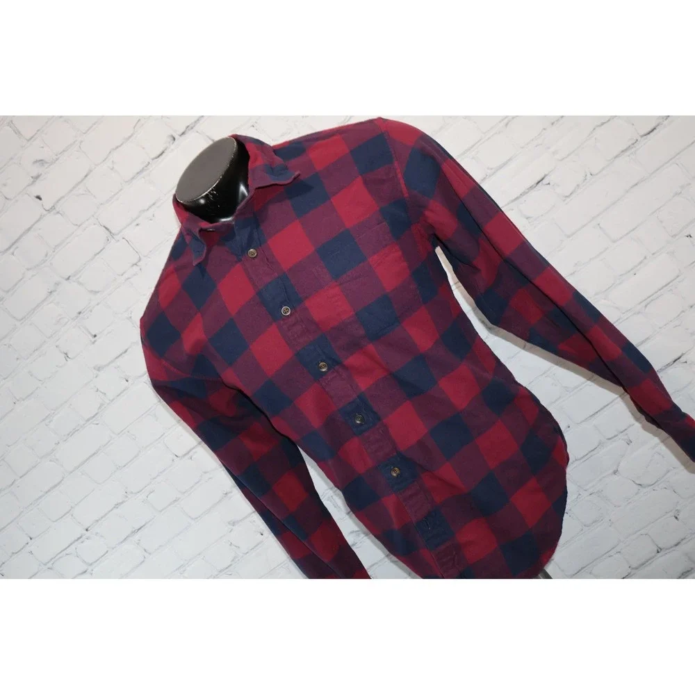 J.Crew Flannel Men Large Purple Navy Buffalo Plaid Classic Fit Long Sleeve Shirt